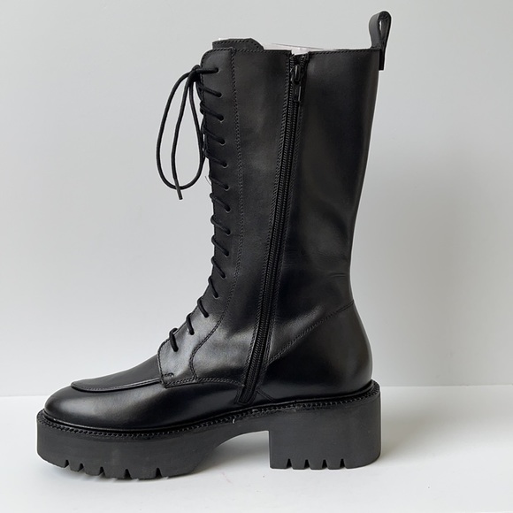 ASOS DESIGN Alpha Premium Leather Lace-Up Boots Black Size 9 | Chunky Platform - Picture 10 of 10